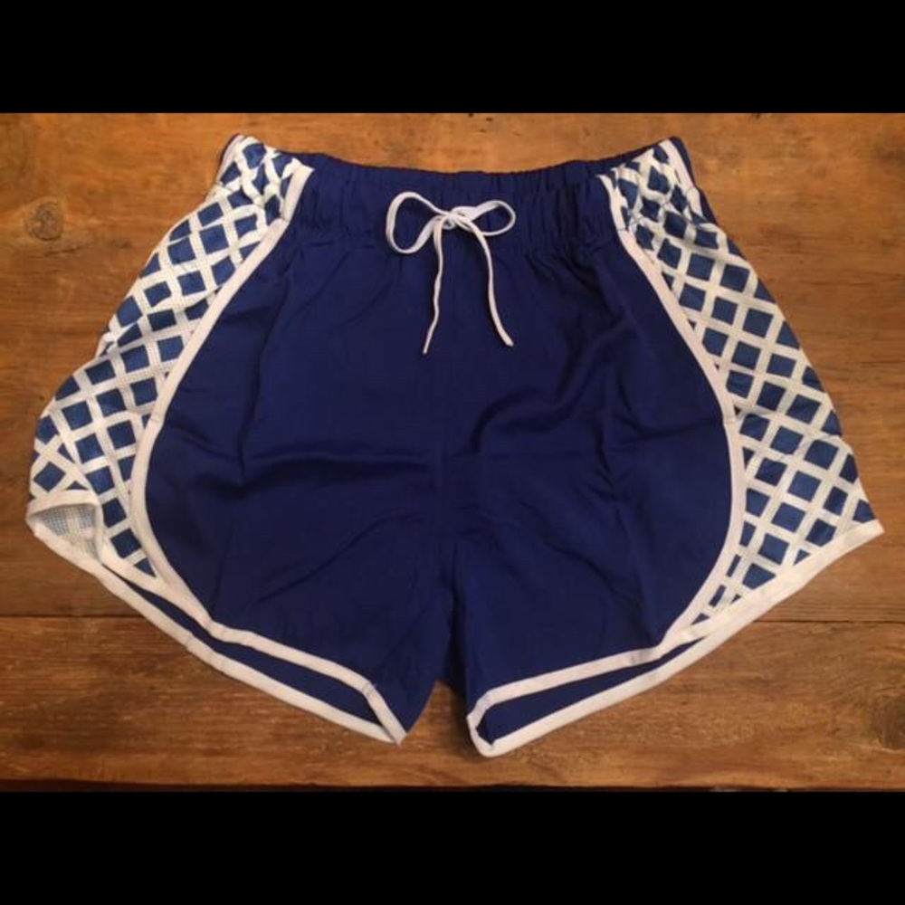 Royal blue patterned running shorts